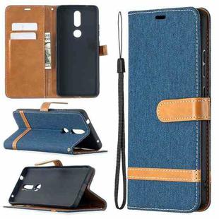 For Nokia 2.4 Color Matching Denim Texture Leather Case with Holder & Card Slots & Wallet & Lanyard(Dark Blue)