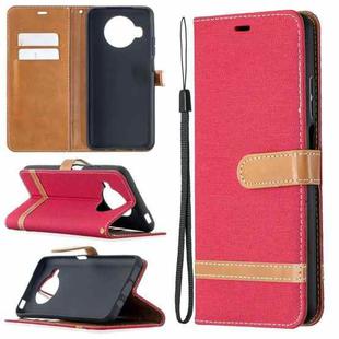 For Xiaomi Mi 10T Lite 5G Color Matching Denim Texture Leather Case with Holder & Card Slots & Wallet & Lanyard(Red)