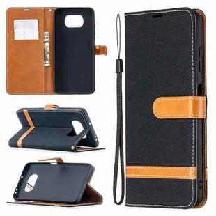 For Xiaomi Mi Poco X3 Color Matching Denim Texture Leather Case with Holder & Card Slots & Wallet & Lanyard(Black)