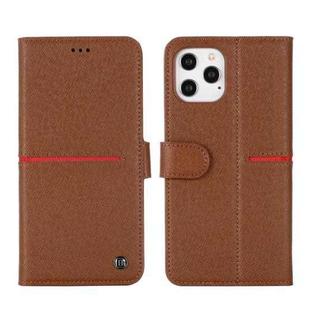 For iPhone 12 / 12 Pro GEBEI Top-grain Leather Horizontal Flip Protective Case with Holder & Card Slots & Wallet & Photo Frame(Brown)