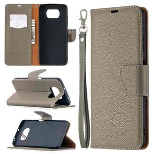 For Xiaomi Poco X3 Litchi Texture Pure Color Horizontal Flip Leather Case with Holder & Card Slots & Wallet & Lanyard(Grey)