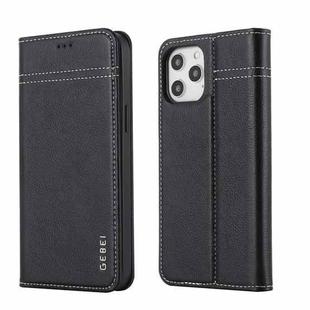 For iPhone 12 / 12 Pro GEBEI Top-grain Leather Horizontal Flip Protective Case with Holder & Card Slots(Black)