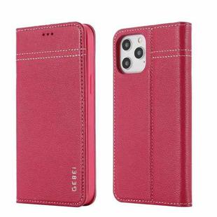 For iPhone 12 Pro Max GEBEI Top-grain Leather Horizontal Flip Protective Case with Holder & Card Slots(Rose Red)