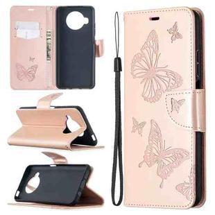 For Xiaomi Mi 10T Lite 5G Two Butterflies Embossing Pattern Horizontal Flip Leather Case with Holder & Card Slot & Wallet & Lanyard(Rose Gold)