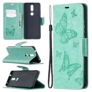 For Nokia 2.4 Two Butterflies Embossing Pattern Horizontal Flip Leather Case with Holder & Card Slot & Wallet & Lanyard(Green)