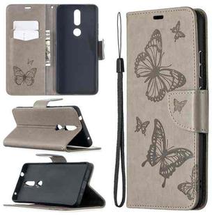 For Nokia 2.4 Two Butterflies Embossing Pattern Horizontal Flip Leather Case with Holder & Card Slot & Wallet & Lanyard(Grey)