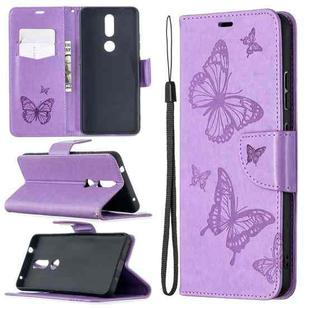 For Nokia 2.4 Two Butterflies Embossing Pattern Horizontal Flip Leather Case with Holder & Card Slot & Wallet & Lanyard(Purple)