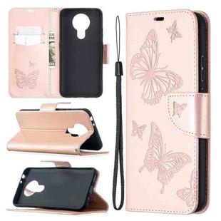 For Nokia 3.4 Two Butterflies Embossing Pattern Horizontal Flip Leather Case with Holder & Card Slot & Wallet & Lanyard(Rose Gold)