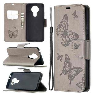 For Nokia 3.4 Two Butterflies Embossing Pattern Horizontal Flip Leather Case with Holder & Card Slot & Wallet & Lanyard(Grey)