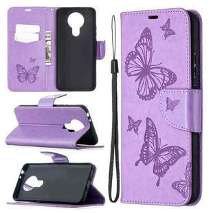 For Nokia 3.4 Two Butterflies Embossing Pattern Horizontal Flip Leather Case with Holder & Card Slot & Wallet & Lanyard(Purple)