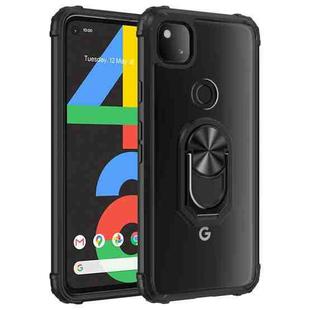 For Google Pixel 4a Shockproof Transparent TPU + Acrylic Protective Case with Ring Holder(Black)