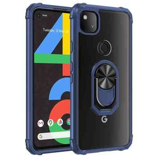 For Google Pixel 4a Shockproof Transparent TPU + Acrylic Protective Case with Ring Holder(Blue)