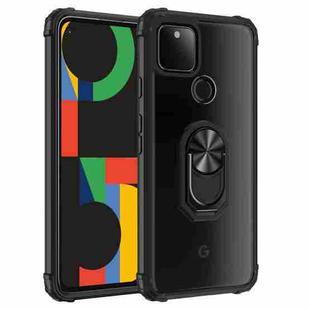For Google Pixel 5 XL Shockproof Transparent TPU + Acrylic Protective Case with Ring Holder(Black)