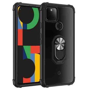 For Google Pixel 5 XL Shockproof Transparent TPU + Acrylic Protective Case with Ring Holder(Black and Silver)