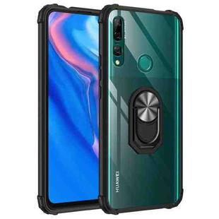 For Huawei Y9 Prime (2019) Shockproof Transparent TPU + Acrylic Protective Case with Ring Holder(Black and Silver)