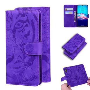 For Motorola Moto E (2020) / Moto E7 Tiger Embossing Pattern Horizontal Flip Leather Case with Holder & Card Slots & Wallet(Purple)