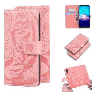 For Motorola Moto E (2020) / Moto E7 Tiger Embossing Pattern Horizontal Flip Leather Case with Holder & Card Slots & Wallet(Pink)