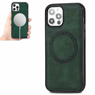 For iPhone 12 / 12 Pro Retro Business Round Embossing Magnetic PU + TPU Protective MagSafe Case(Green)