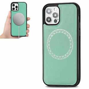 For iPhone 12 / 12 Pro Cross Texture Embossing Magnetic PU + TPU Protective MagSafe Case(Mint Green)