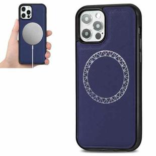 For iPhone 12 / 12 Pro Cross Texture Embossing Magnetic PU + TPU Protective MagSafe Case(Blue)