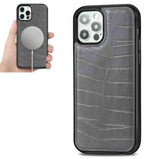 For iPhone 12 mini Crocodile Texture Embossing Magnetic PU + TPU Protective Magsafe Case (Grey)