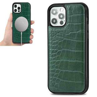 For iPhone 12 / 12 Pro Crocodile Texture Embossing Magnetic PU + TPU Protective Magsafe Case(Green)