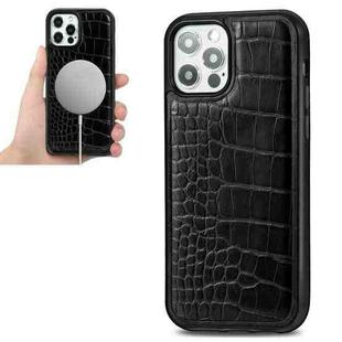 For iPhone 12 / 12 Pro Crocodile Texture Embossing Magnetic PU + TPU Protective Magsafe Case(Black)