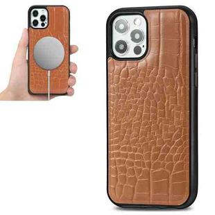 For iPhone 12 Pro Max Crocodile Texture Embossing Magnetic PU + TPU Protective Magsafe Case(Brown)