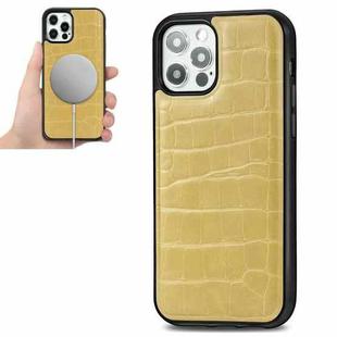 For iPhone 12 Pro Max Crocodile Texture Embossing Magnetic PU + TPU Protective Magsafe Case(Yellow)