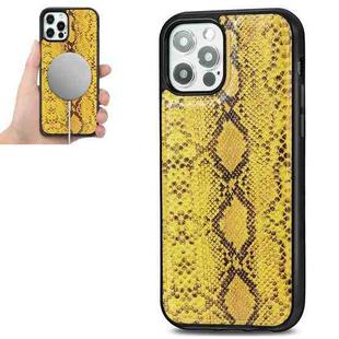 For iPhone 12 mini Python Texture Embossing Magnetic PU + TPU Protective Magsafe Case (Yellow)