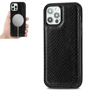 For iPhone 12 mini Python Texture Embossing Magnetic PU + TPU Protective Magsafe Case (Black)