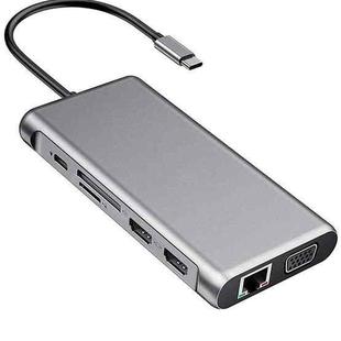 12 in 1 HDMI x2 + USB3.0 + USB2.0 + PD Charging + VGA + RJ45 + 3.5mm Jack + TF/SD x2 Type-C / USB-C HUB Docking Station(Dark Grey)