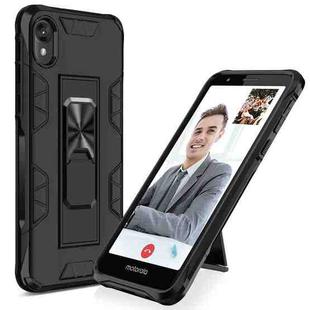 For Motorola Moto E6 Soldier Armor Shockproof TPU + PC Magnetic Protective Case with Holder(Black)