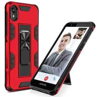 For Motorola Moto E6 Soldier Armor Shockproof TPU + PC Magnetic Protective Case with Holder(Red)