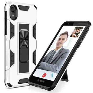 For Motorola Moto E6 Soldier Armor Shockproof TPU + PC Magnetic Protective Case with Holder(White)