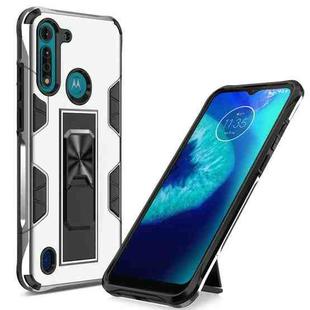 For Motorola Moto G8 Power Lite Soldier Armor Shockproof TPU + PC Magnetic Protective Case with Holder(Silver)