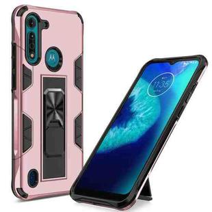 For Motorola Moto G8 Power Lite Soldier Armor Shockproof TPU + PC Magnetic Protective Case with Holder(Rose Gold)