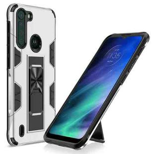 For Motorola One Fusion Soldier Armor Shockproof TPU + PC Magnetic Protective Case with Holder(Silver)