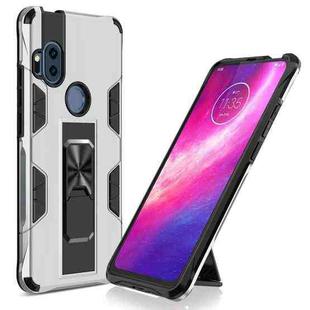 For Motorola One Hyper Soldier Armor Shockproof TPU + PC Magnetic Protective Case with Holder(Silver)