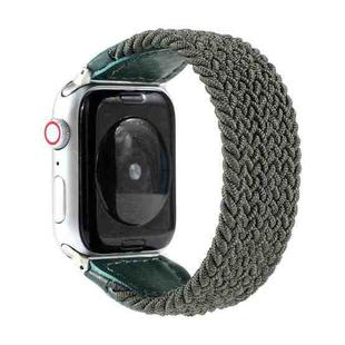 Nylon + Leather Braided Watch Band For Apple Watch Series 9&8&7 41mm / SE 3&SE 2&6&SE&5&4 40mm / 3&2&1 38mm, Size:S(Army Green)