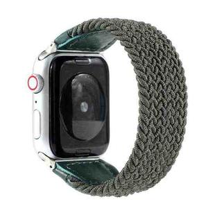 Nylon + Leather Braided Watch Band For Apple Watch Series 8&7 41mm / SE 2&6&SE&5&4 40mm / 3&2&1 38mm, Size:L(Army Green)