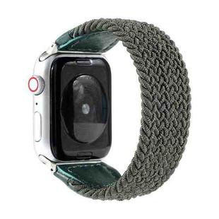 Nylon + Leather Braided Watch Band For Apple Watch Ultra 49mm / Series 8&7 45mm / SE 2&6&SE&5&4 44mm / 3&2&1 42mm, Size:S(Army Green)