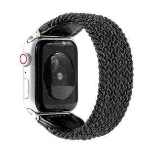Nylon + Leather Braided Watch Band For Apple Watch Series 7 45mm / 6 & SE & 5 & 4 44mm / 3 & 2 & 1 42mm, Size:M(Black)