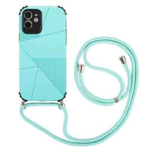 For iPhone 12 Pro Max Geometric Stitching Skin Feeling Stripe TPU Shockproof Case with Neck Lanyard(Blue)