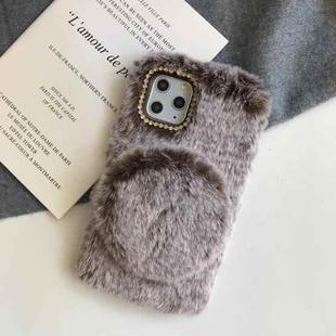 For iPhone 12 mini Plush Shockproof Case with Mirror Holder (Grey)