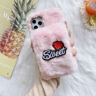 For iPhone 11 Rose Flower Hand Warmer Plush Shockproof TPU Case (Pink)