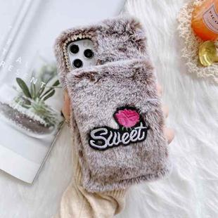 For iPhone 11 Pro Max Rose Flower Hand Warmer Plush Shockproof TPU Case (Grey)