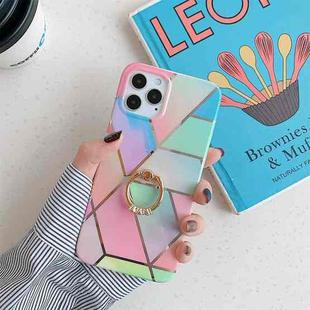 Plating Marble Pattern Soft TPU Protective Case with Ring Holder For iPhone 12 mini(Color Lattice)