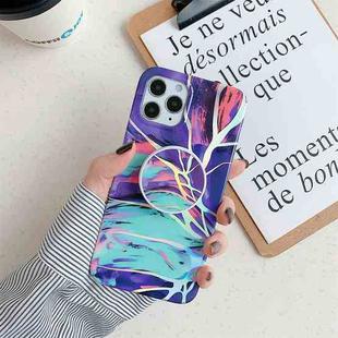 Laser Marble Pattern TPU Protective Case with Folding Holder For iPhone 12 / 12 Pro(Purple Cloud)