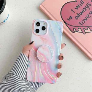 Laser Marble Pattern TPU Protective Case with Folding Holder For iPhone 11 Pro(Pink Floating Cloud)